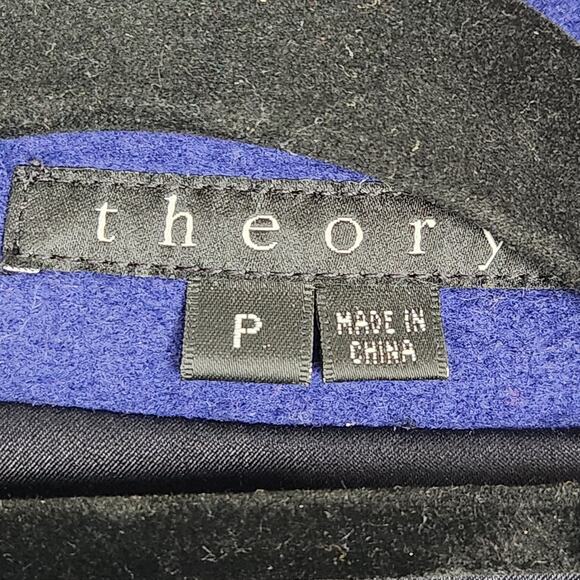 THEORY Coat Womens Size P US Size 0 Blue Shawl Collar Button Up 100% Virgin Wool - Picture 14 of 16